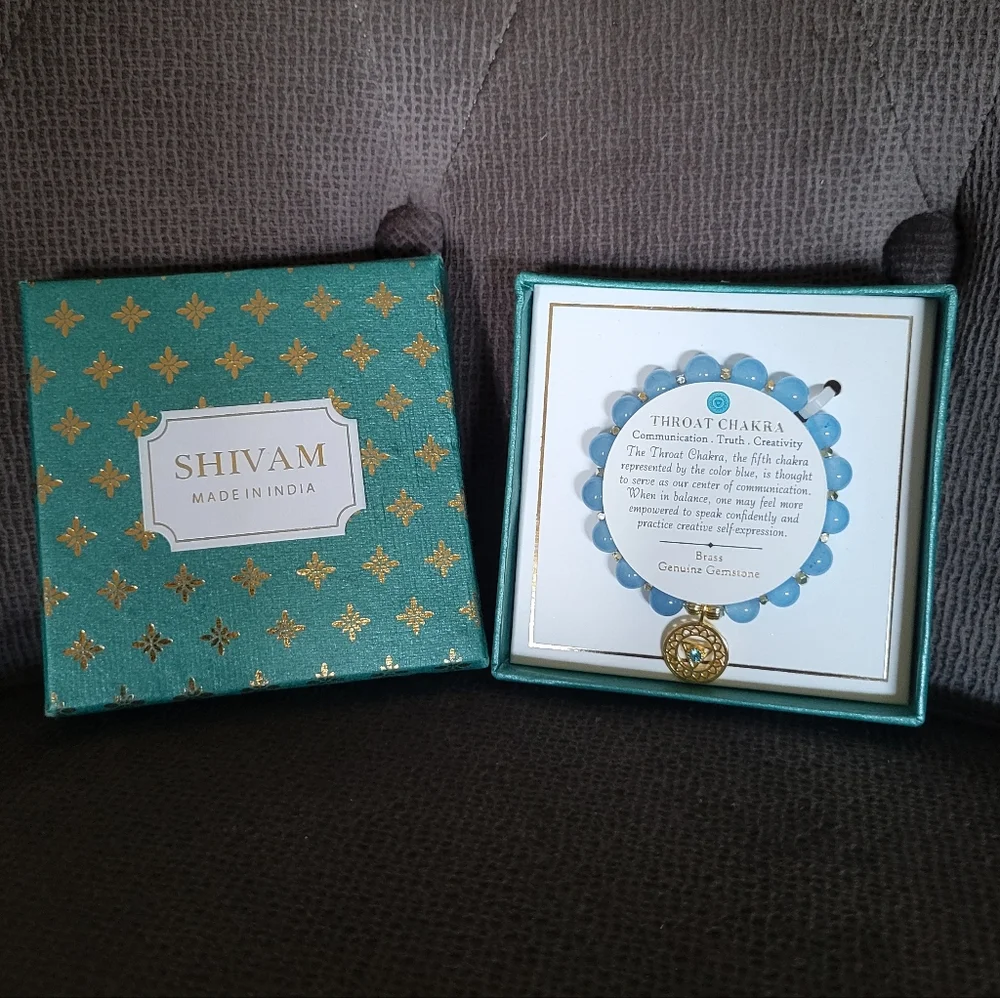 Shivam Light Blue💙 Beads Stretch Bracelet with Throat Chakra🧘‍♀️ Charm - NIB - Picture 5 of 14